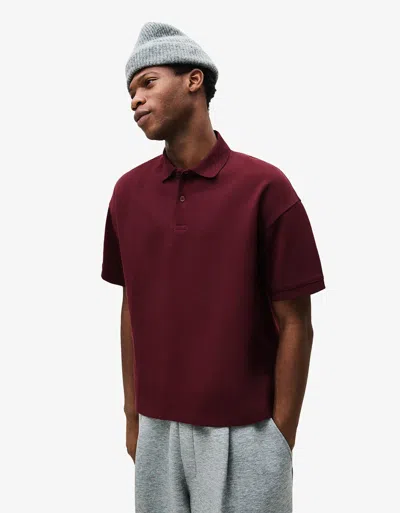 Bershka Short Sleeve Polo Shirt In Burgundy