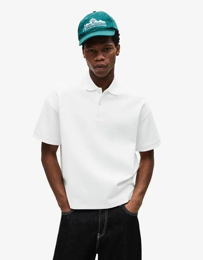 Bershka Short Sleeve Polo Shirt In White