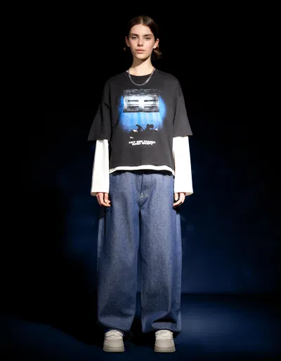 Bershka Short Sleeve Print T-shirt In Black