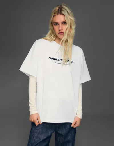 Bershka Short Sleeve Print T-shirt In White