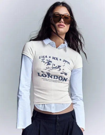 Bershka Short Sleeve Print T-shirt In White