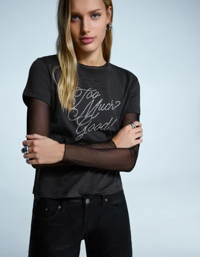 Bershka Short Sleeve Printed T-shirt With Rhinestones In Multi