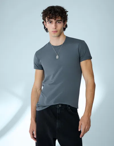 Bershka Short Sleeve Roll-up T-shirt In Gray