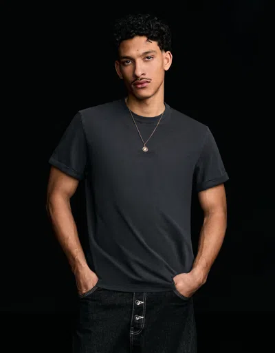 Bershka Short Sleeve Roll-up Print T-shirt In Black
