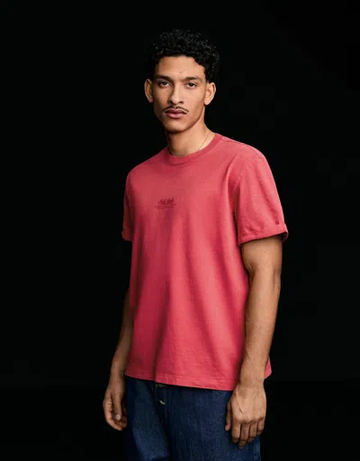 Bershka Short Sleeve Roll-up Print T-shirt In Red