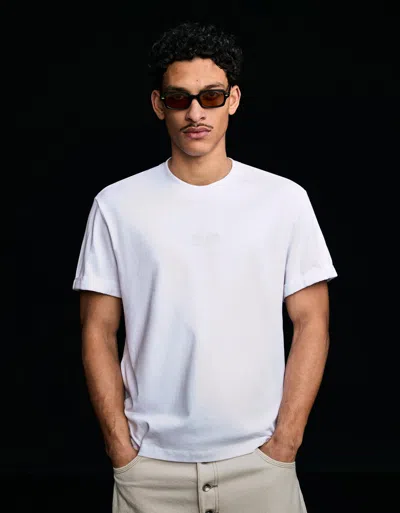 Bershka Short Sleeve Roll-up Print T-shirt In White