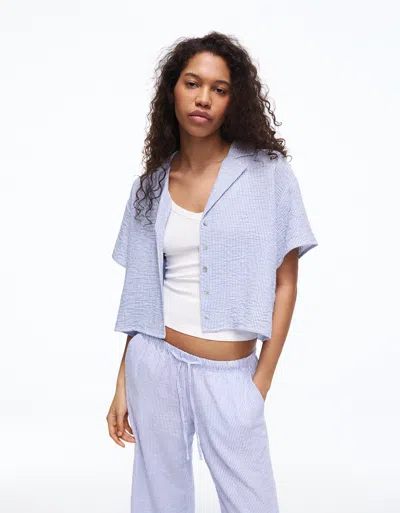 Bershka Short Sleeve Rustic Shirt In Blue
