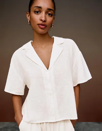Bershka Short Sleeve Rustic Shirt In White