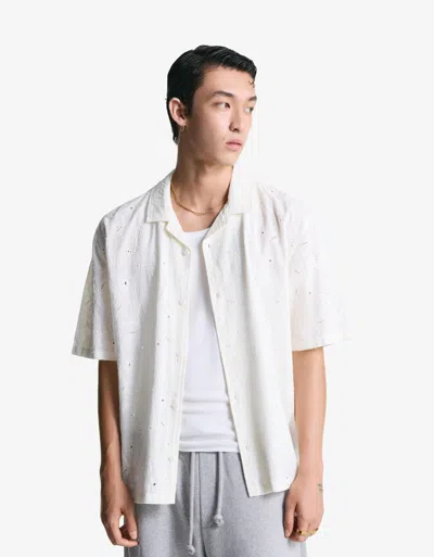 Bershka Short Sleeve Shirt With Floral Embroidery In White