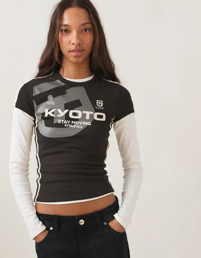 Bershka Short Sleeve Sport Print T-shirt In Black