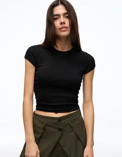 Bershka Short Sleeve T-shirt With A Scoop Neck In Black