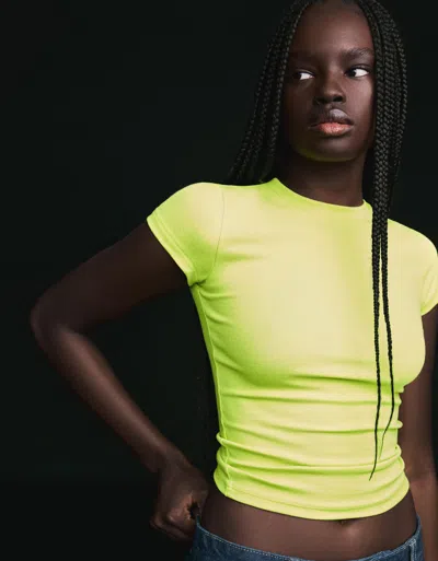 Bershka Short Sleeve T-shirt With A Scoop Neck In Green