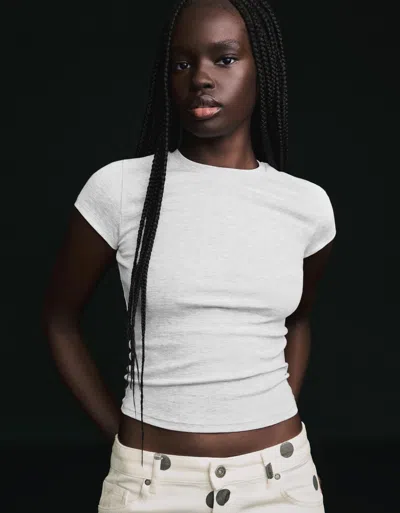 Bershka Short Sleeve T-shirt With A Scoop Neck In White