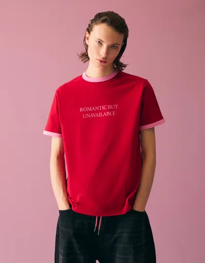 Bershka Short Sleeve T-shirt With Contrast Print In Red