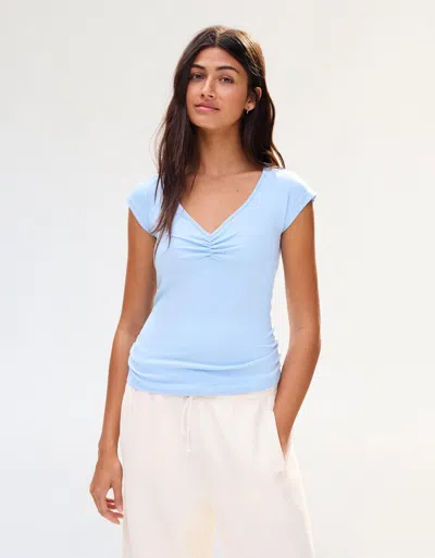 Bershka Short Sleeve T-shirt With Gathering In Blue