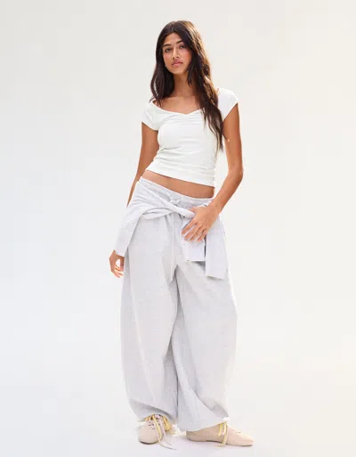 Bershka Short Sleeve T-shirt With Gathering In White