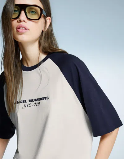 Bershka Short Sleeve T-shirt With Print In Blue