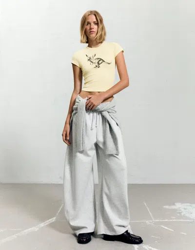 Bershka Short Sleeve T-shirt With Print In Gray