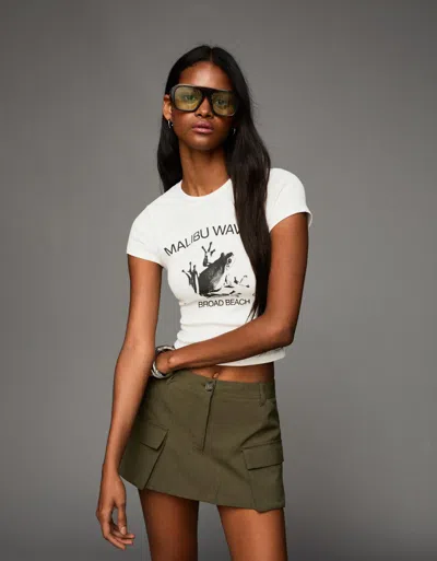 Bershka Short Sleeve T-shirt With Print In Multi