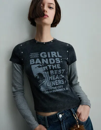 Bershka Short Sleeve T-shirt With Studs And Print In Multi