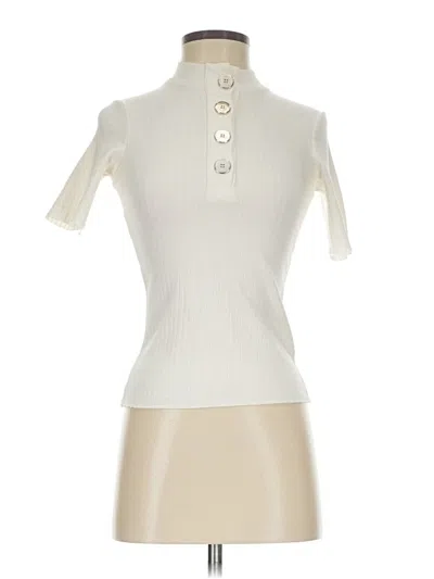 Pre-owned Bershka Short Sleeve Top Ivory Turtleneck Tops In White