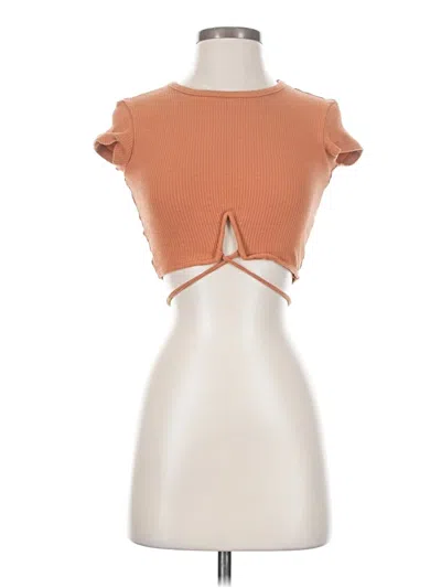 Pre-owned Bershka Short Sleeve Top Orange Keyhole Neckline Tops