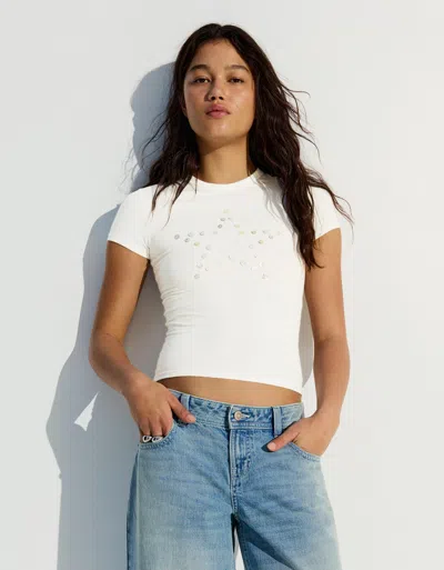 Bershka Short Sleeve T-shirt With Buttons In White