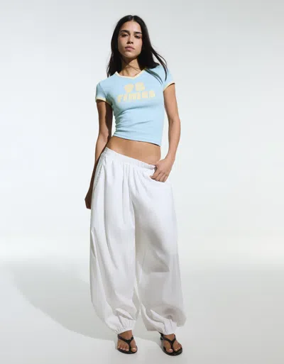 Bershka Short Sleeve T-shirt With Contrast Print In Blue