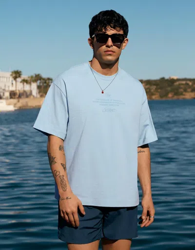 Bershka Short Sleeve T-shirt With Embroidery In Blue