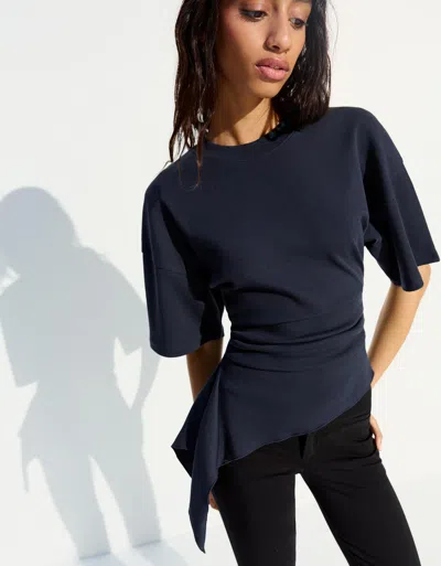 Bershka Short Sleeve T-shirt With Gathering In Blue