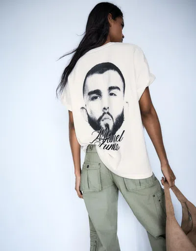 Bershka Short Sleeve T-shirt With Manuel Turizo Print In White