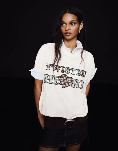 Bershka Short Sleeve T-shirt With Patch In Neutral