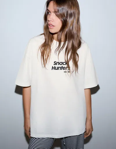 Bershka Short Sleeve T-shirt With Print In White