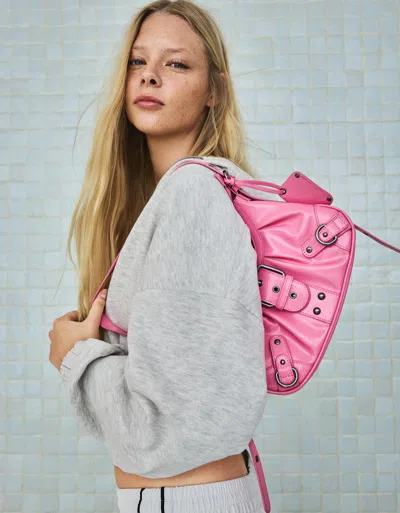 Bershka Shoulder Bag With Buckle In Pink