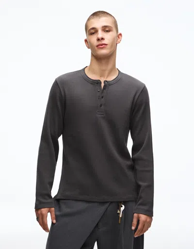Bershka Slim-fit Henley Long Sleeve T-shirt In Gray