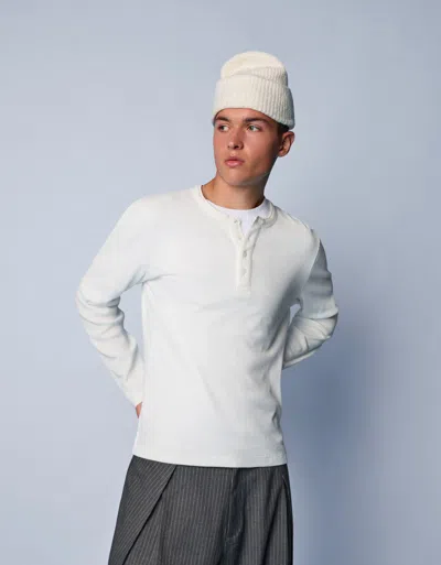 Bershka Slim-fit Henley Long Sleeve T-shirt In White