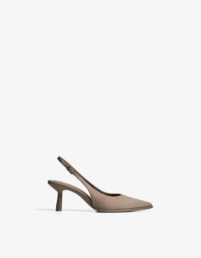 Bershka Slingback Kitten-heel Shoes In Brown