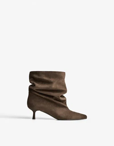 Bershka Slouchy Kitten-heel Ankle Boot In Brown