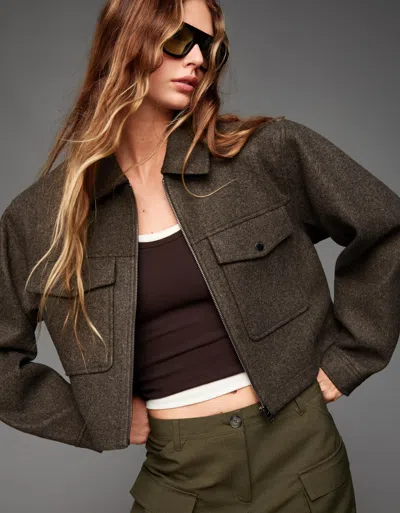 Bershka Soft Cloth Jacket In Green