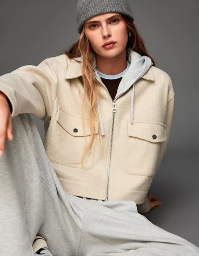 Bershka Soft Cloth Jacket In Neutral