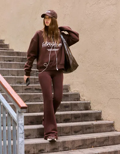 Bershka Soft Flared Trousers With Modal In Brown