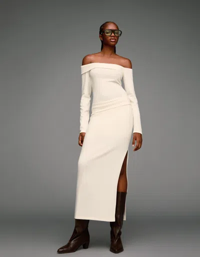 Bershka Soft Knit Midi Dress In White