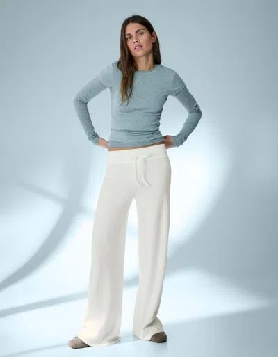 Bershka Soft Ribbed Wide-leg Pants In White