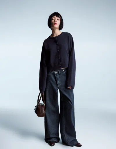 Bershka Soft Touch Button-up Cardigan In Blue