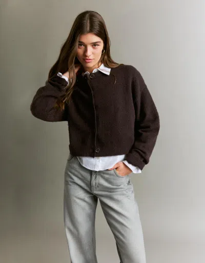 Bershka Soft Touch Button-up Cardigan In Brown