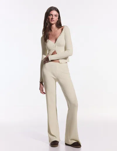 Bershka Soft Touch Flared Trousers In Brown