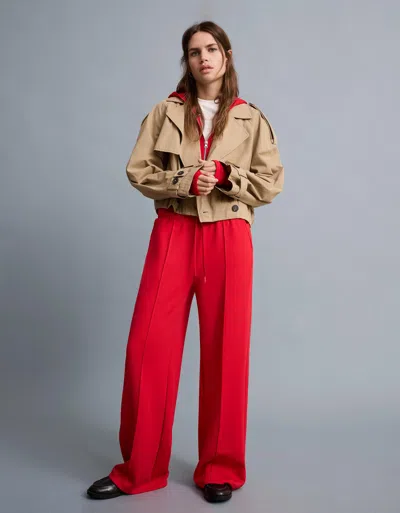 Bershka Soft Touch Wide-leg Trousers In Red