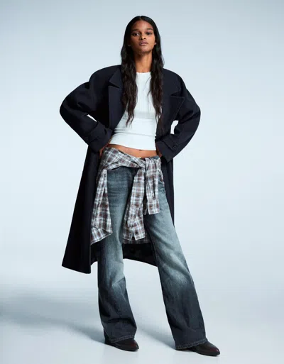 Bershka Soft Trench Coat With Belt In Black