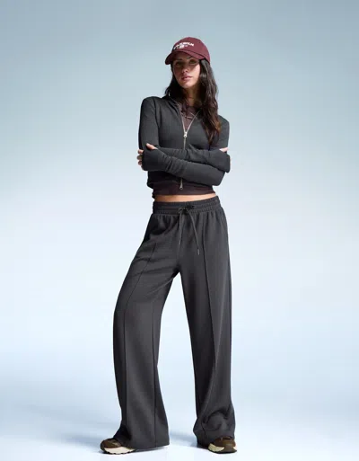 Bershka Soft Wide-leg Pants In Black