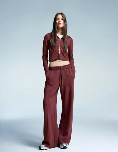 Bershka Soft Wide-leg Pants In Burgundy